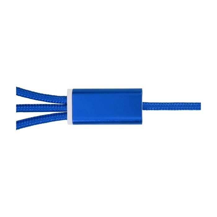 Cable 5 en 1 de aluminio recubierto en cobre con salida iOS color azul real tercera vista frontal