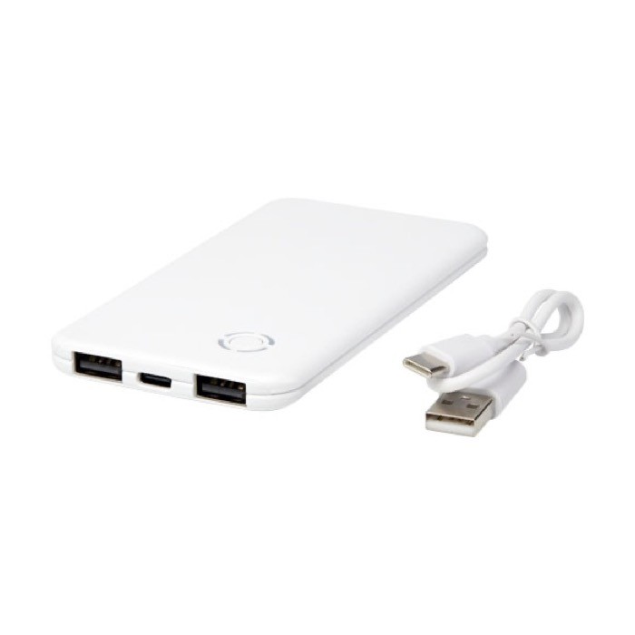 Powerbank ligero y fino con dos salidas de carga 4.000 mAh color blanco tercera vista