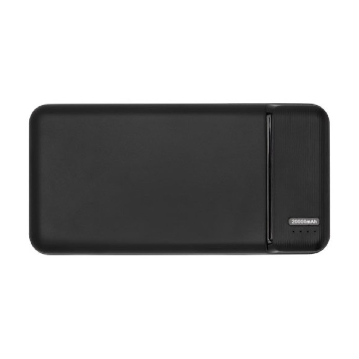 Batería externa de material reciclado de larga duración 20.000 mAh color negro segunda vista frontal Batería externa de material reciclado de larga duración 20.000 mAh color negro segunda vista frontal