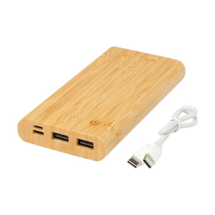 Powerbank de bambú con LED y botón táctil de encendido 10.000 mAh color natural tercera vista