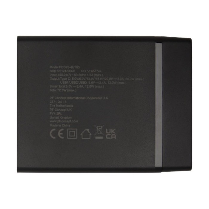 Estación de carga con 3 puertos, cables para UE/UK y carga rápida color negro segunda vista trasera