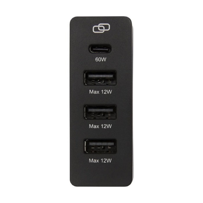 Estación de carga con 3 puertos, cables para UE/UK y carga rápida color negro vista detalle 1