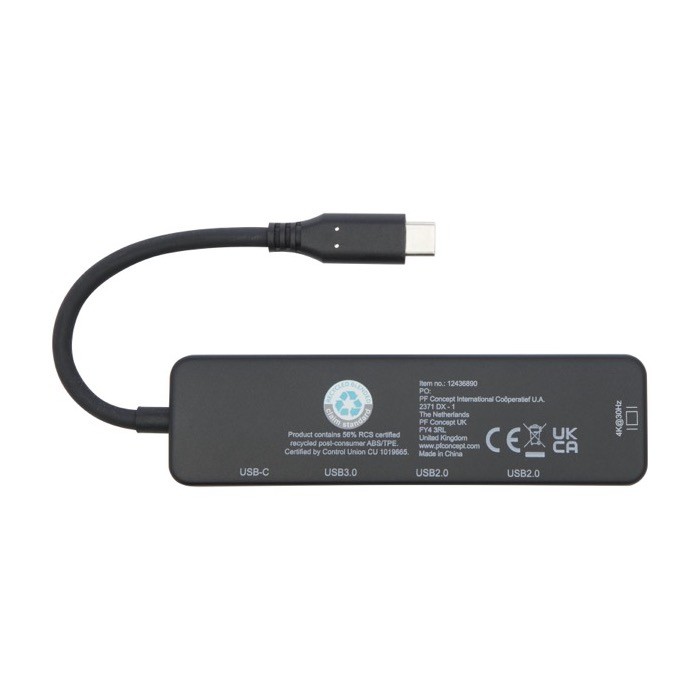 Hub de plástico reciclado con puertos de entrada y salida HDMI color negro segunda vista trasera Hub de plástico reciclado con puertos de entrada y salida HDMI color negro segunda vista trasera