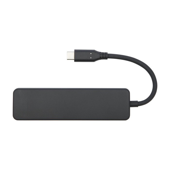 Hub de plástico reciclado con puertos de entrada y salida HDMI color negro segunda vista frontal Hub de plástico reciclado con puertos de entrada y salida HDMI color negro segunda vista frontal
