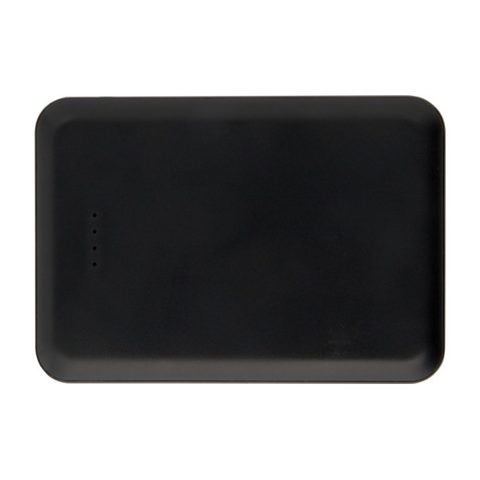 Batería externa de plástico reciclado delgada y elegante 5.000 mAh color negro segunda vista frontal Batería externa de plástico reciclado delgada y elegante 5.000 mAh color negro segunda vista frontal