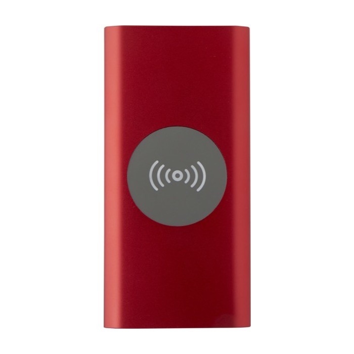 Batería externa inalámbrica de aluminio reciclado 8.000 mAh color rojo segunda vista frontal