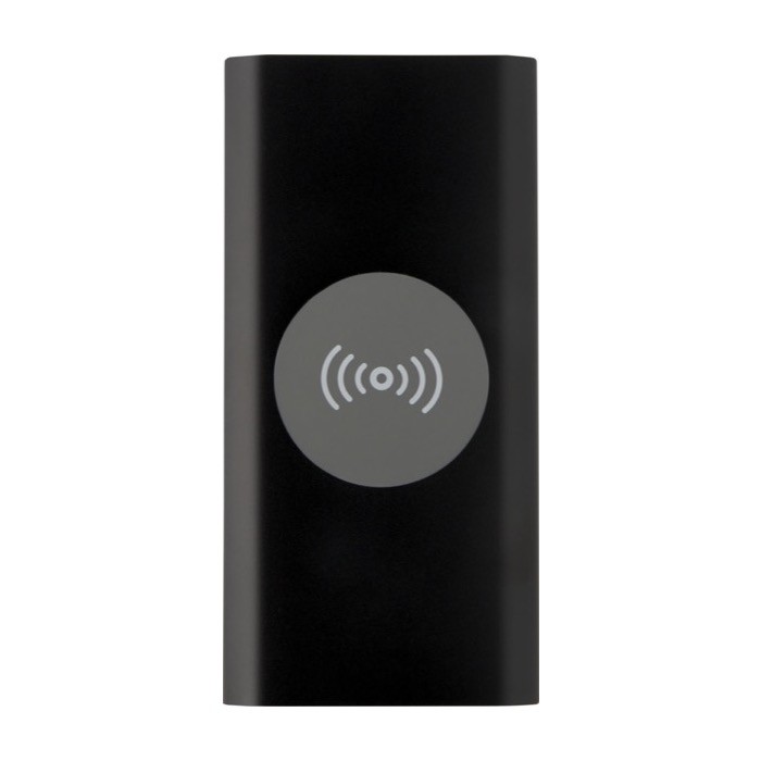 Batería externa inalámbrica de aluminio reciclado 8.000 mAh color negro segunda vista frontal