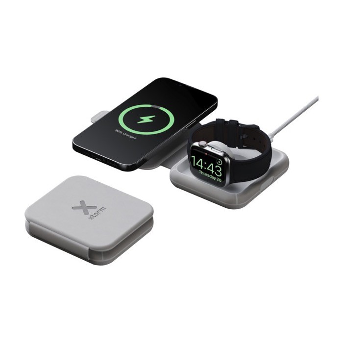 Cargador de viaje inalámbrico plegable y magnético 2 en 1 15W color gris Cargador de viaje inalámbrico plegable y magnético 2 en 1 15W color gris