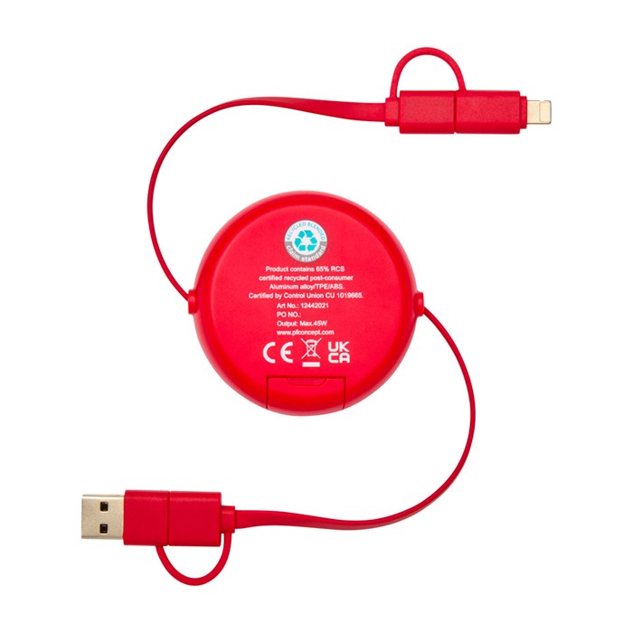 Cable retráctil de sincronización de datos con plástico y aluminio color rojo segunda vista trasera Cable retráctil de sincronización de datos con plástico y aluminio color rojo segunda vista trasera