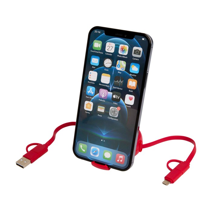 Cable retráctil de sincronización de datos con plástico y aluminio color rojo tercera vista Cable retráctil de sincronización de datos con plástico y aluminio color rojo tercera vista