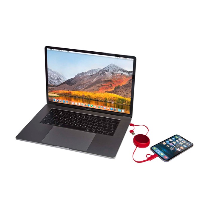 Cable retráctil de sincronización de datos con plástico y aluminio color rojo cuarta vista Cable retráctil de sincronización de datos con plástico y aluminio color rojo cuarta vista