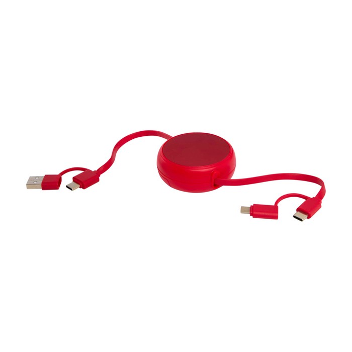Cable retráctil de sincronización de datos con plástico y aluminio color rojo quinta vista Cable retráctil de sincronización de datos con plástico y aluminio color rojo quinta vista