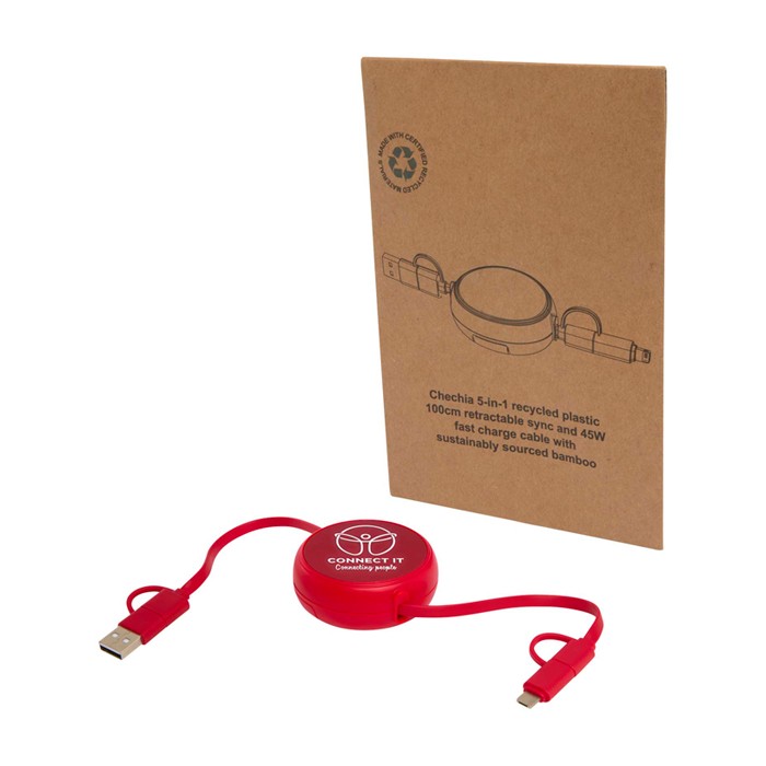 Cable retráctil de sincronización de datos con plástico y aluminio color rojo vista impresa logo 2 Cable retráctil de sincronización de datos con plástico y aluminio color rojo vista impresa logo 2