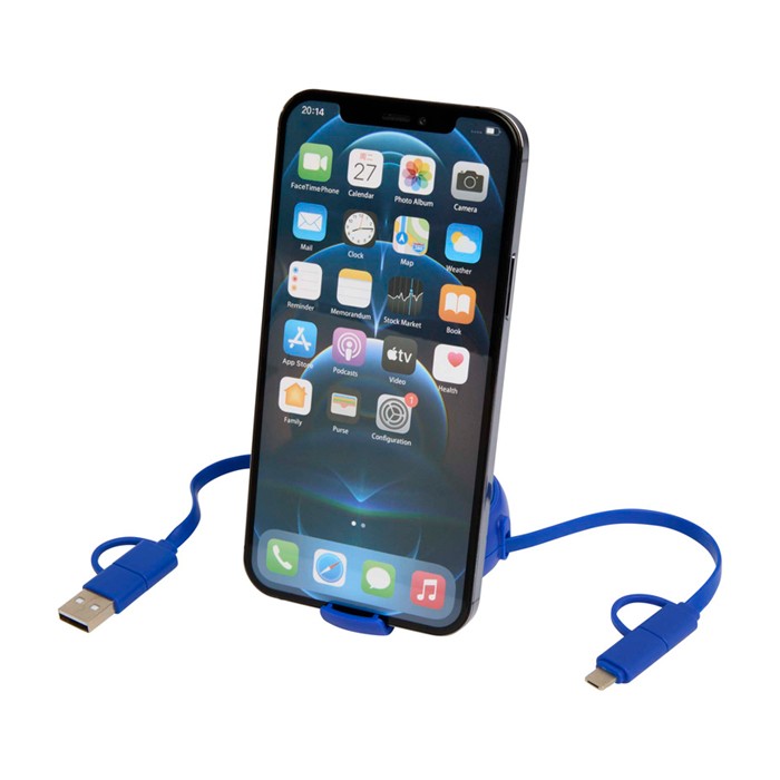 Cable retráctil de sincronización de datos con plástico y aluminio color azul real tercera vista Cable retráctil de sincronización de datos con plástico y aluminio color azul real tercera vista