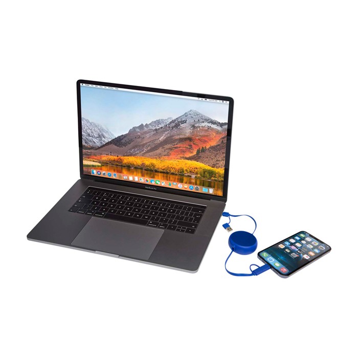 Cable retráctil de sincronización de datos con plástico y aluminio color azul real cuarta vista Cable retráctil de sincronización de datos con plástico y aluminio color azul real cuarta vista