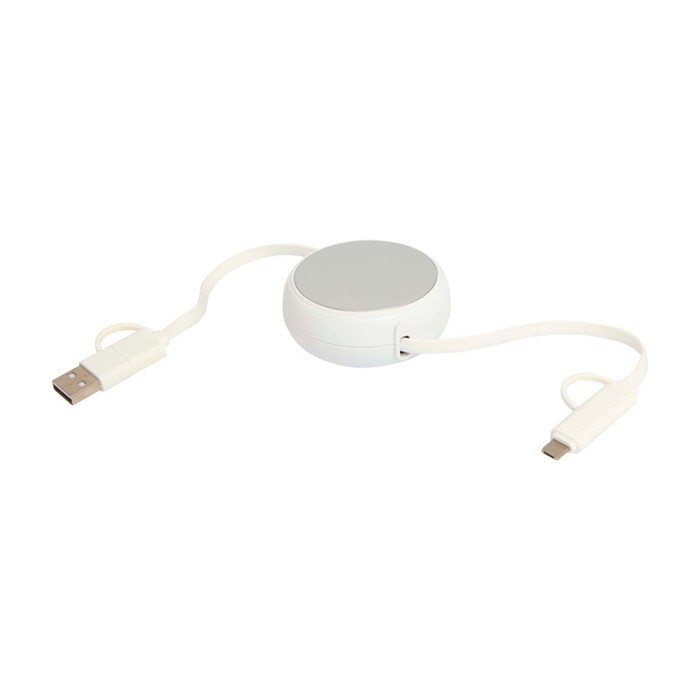 Cable retráctil de sincronización de datos con plástico y aluminio color plateado segunda vista Cable retráctil de sincronización de datos con plástico y aluminio color plateado segunda vista