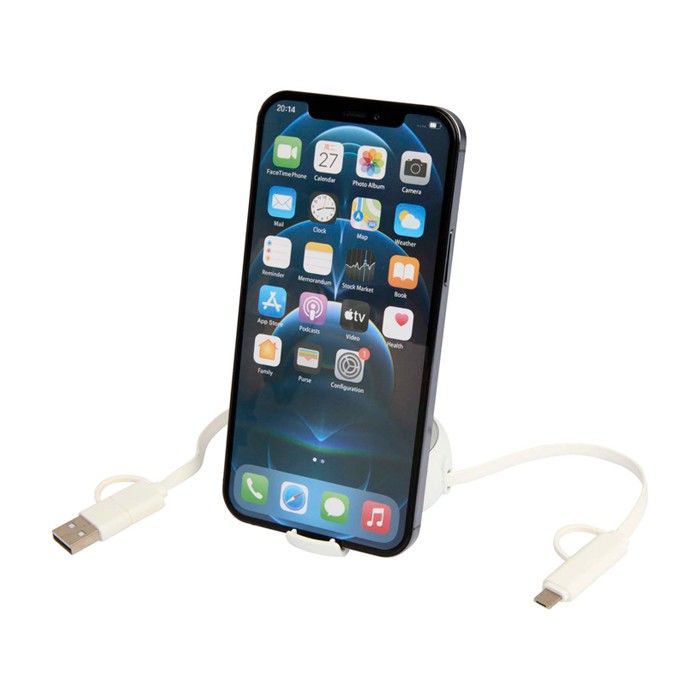 Cable retráctil de sincronización de datos con plástico y aluminio color plateado tercera vista Cable retráctil de sincronización de datos con plástico y aluminio color plateado tercera vista