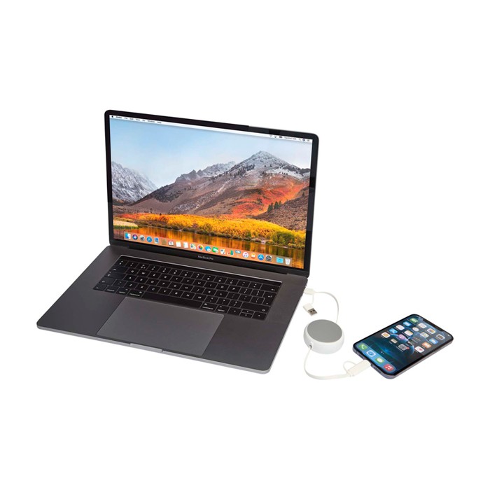 Cable retráctil de sincronización de datos con plástico y aluminio color plateado cuarta vista Cable retráctil de sincronización de datos con plástico y aluminio color plateado cuarta vista