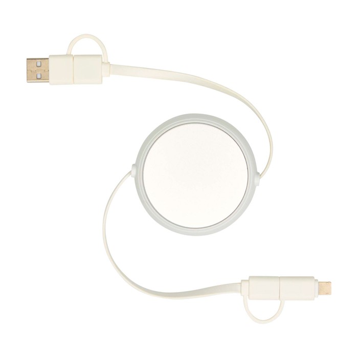 Cable retráctil de sincronización de datos con plástico y aluminio color plateado segunda vista frontal Cable retráctil de sincronización de datos con plástico y aluminio color plateado segunda vista frontal