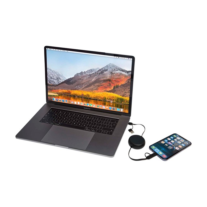 Cable retráctil de sincronización de datos con plástico y aluminio color negro cuarta vista Cable retráctil de sincronización de datos con plástico y aluminio color negro cuarta vista