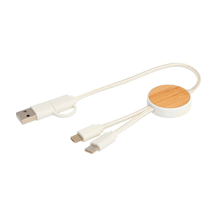 Cable de sincronización de datos y carga rápida con bambú 27W color blanco segunda vista Cable de sincronización de datos y carga rápida con bambú 27W color blanco segunda vista
