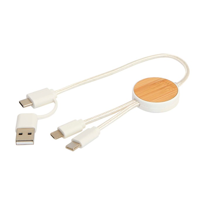 Cable de sincronización de datos y carga rápida con bambú 27W color blanco tercera vista Cable de sincronización de datos y carga rápida con bambú 27W color blanco tercera vista