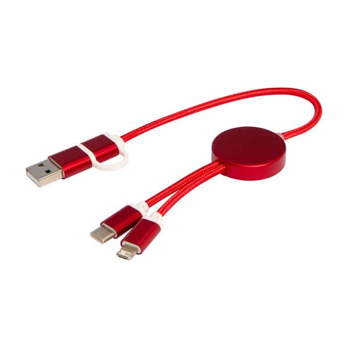 Cable de aluminio y plástico reciclado con carga rápida 5 en 1 color rojo segunda vista Cable de aluminio y plástico reciclado con carga rápida 5 en 1 color rojo segunda vista