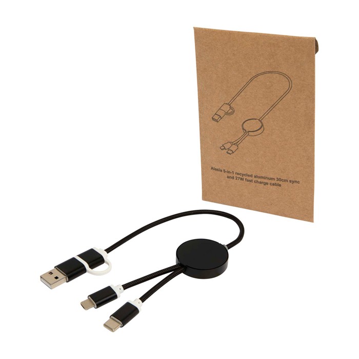 Cable de aluminio y plástico reciclado con carga rápida 5 en 1 color negro Cable de aluminio y plástico reciclado con carga rápida 5 en 1 color negro