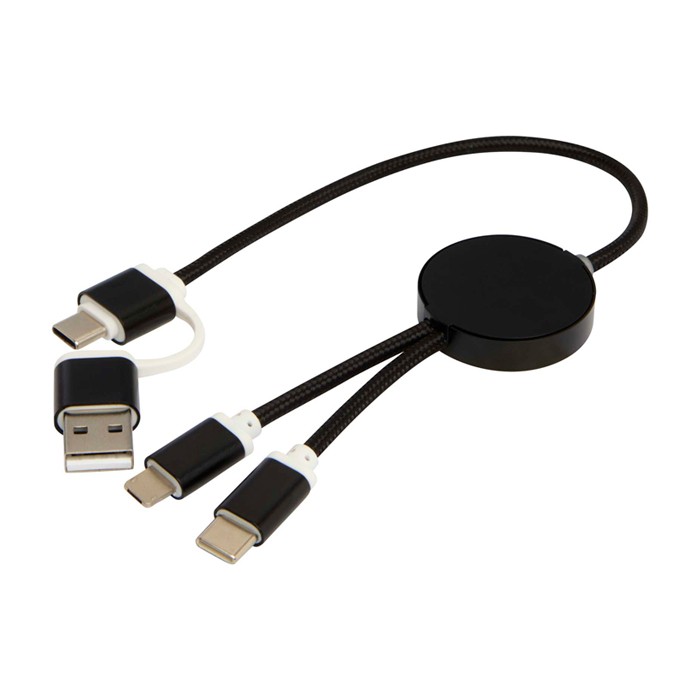 Cable de aluminio y plástico reciclado con carga rápida 5 en 1 color negro tercera vista Cable de aluminio y plástico reciclado con carga rápida 5 en 1 color negro tercera vista