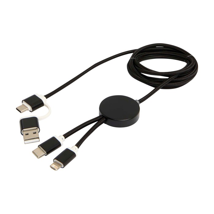 Cable de carga de plástico reciclado y aluminio que sincroniza 5 en 1 color negro tercera vista