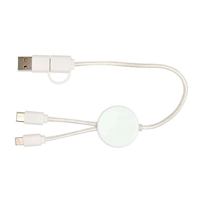 Cable de carga rápida con plástico reciclado y sincronización 5 en 1 color blanco segunda vista trasera Cable de carga rápida con plástico reciclado y sincronización 5 en 1 color blanco segunda vista trasera