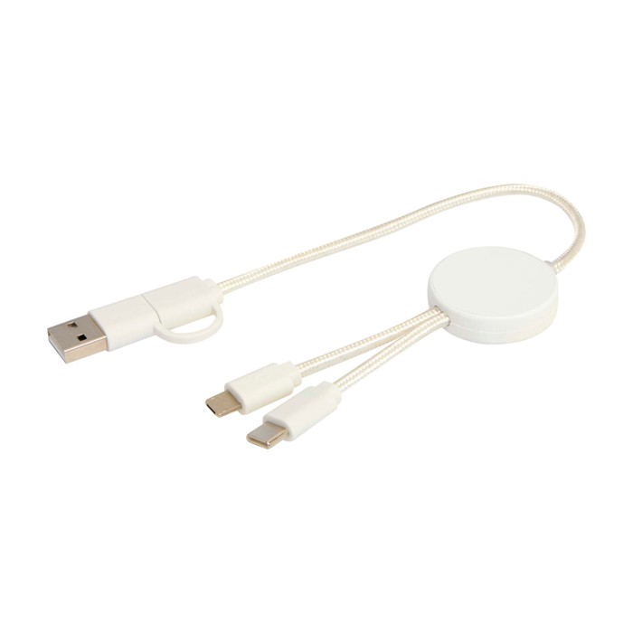Cable de carga rápida con plástico reciclado y sincronización 5 en 1 color blanco segunda vista Cable de carga rápida con plástico reciclado y sincronización 5 en 1 color blanco segunda vista