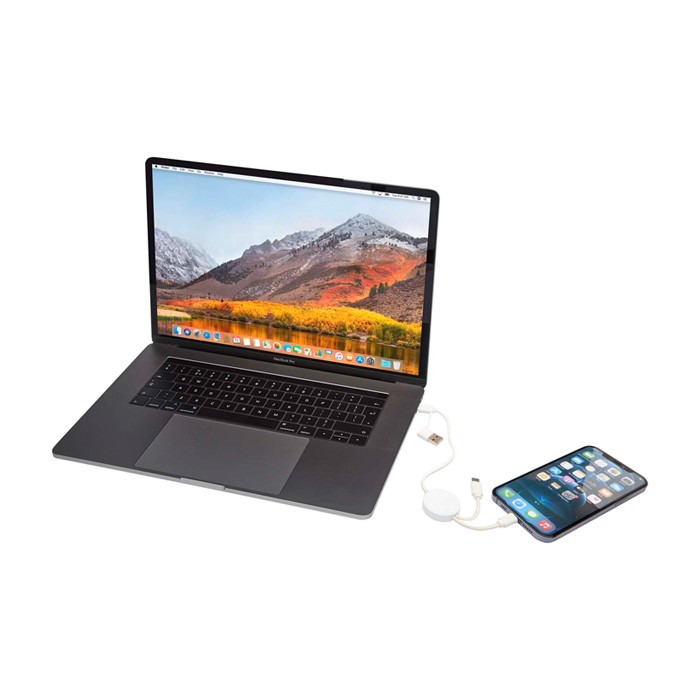 Cable de carga rápida con plástico reciclado y sincronización 5 en 1 color blanco cuarta vista Cable de carga rápida con plástico reciclado y sincronización 5 en 1 color blanco cuarta vista