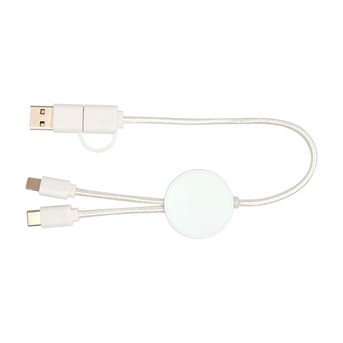 Cable de carga rápida con plástico reciclado y sincronización 5 en 1 color blanco segunda vista frontal Cable de carga rápida con plástico reciclado y sincronización 5 en 1 color blanco segunda vista frontal