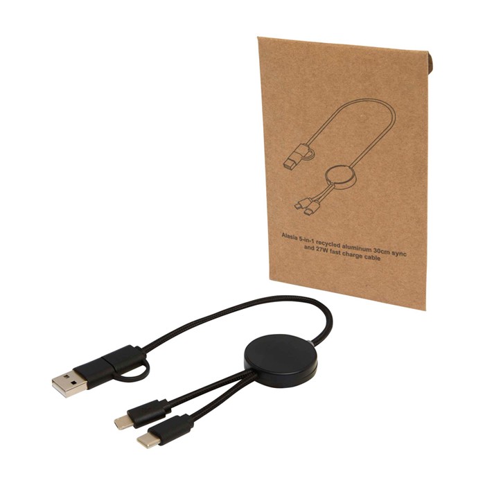 Cable de carga rápida con plástico reciclado y sincronización 5 en 1 color negro Cable de carga rápida con plástico reciclado y sincronización 5 en 1 color negro