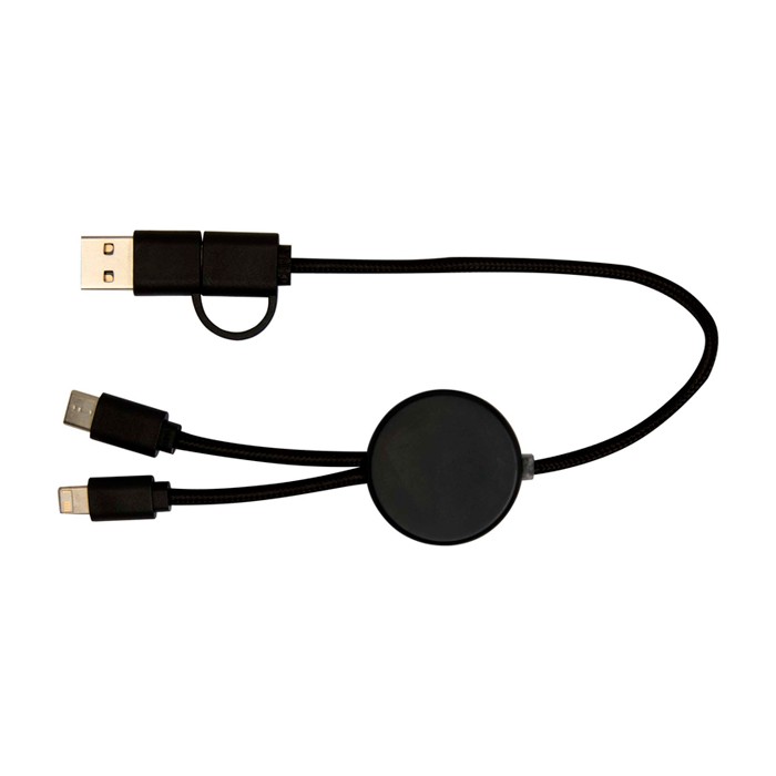 Cable de carga rápida con plástico reciclado y sincronización 5 en 1 color negro segunda vista trasera Cable de carga rápida con plástico reciclado y sincronización 5 en 1 color negro segunda vista trasera