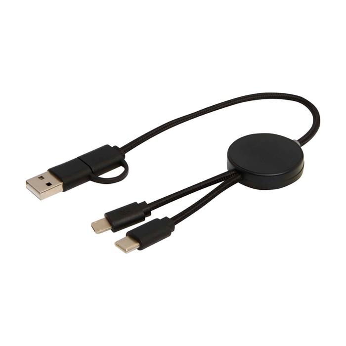 Cable de carga rápida con plástico reciclado y sincronización 5 en 1 color negro segunda vista Cable de carga rápida con plástico reciclado y sincronización 5 en 1 color negro segunda vista