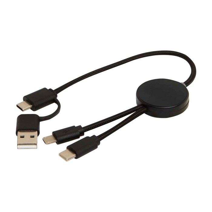 Cable de carga rápida con plástico reciclado y sincronización 5 en 1 color negro tercera vista Cable de carga rápida con plástico reciclado y sincronización 5 en 1 color negro tercera vista