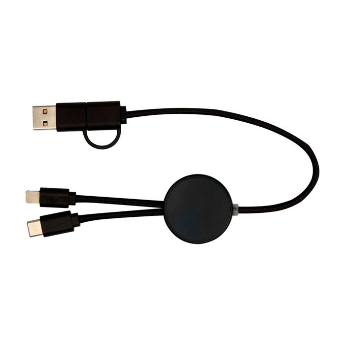 Cable de carga rápida con plástico reciclado y sincronización 5 en 1 color negro segunda vista frontal Cable de carga rápida con plástico reciclado y sincronización 5 en 1 color negro segunda vista frontal