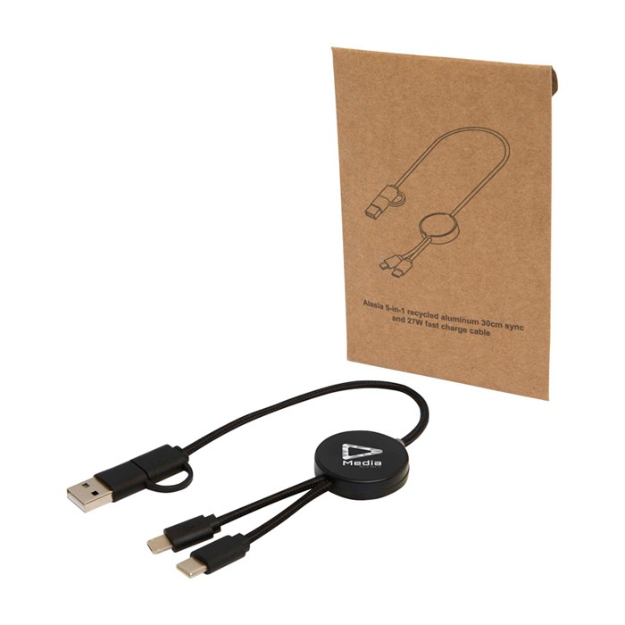 Cable de carga rápida con plástico reciclado y sincronización 5 en 1 color negro vista impresión tampografía Cable de carga rápida con plástico reciclado y sincronización 5 en 1 color negro vista impresión tampografía