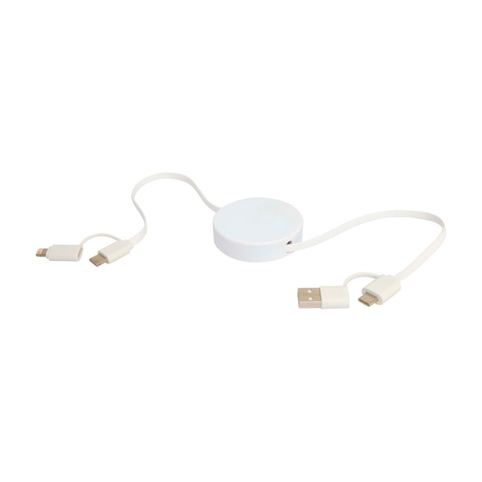 Cable de plástico reciclado con carga rápida y sincronización 5 en 1 color blanco tercera vista
