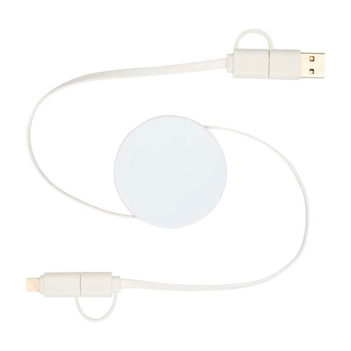 Cable de plástico reciclado con carga rápida y sincronización 5 en 1 color blanco segunda vista frontal