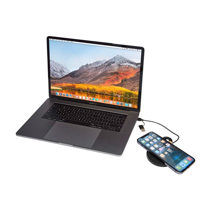 Base de carga inalámbrica con cable 2 en 1 de plástico reciclado 15W color negro cuarta vista