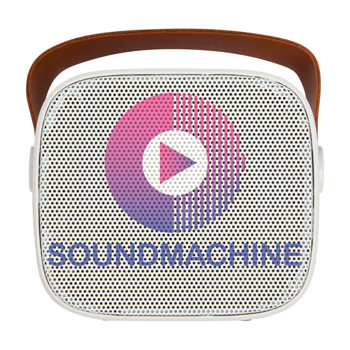 Altavoz inalámbrico de plástico reciclado con correa de cuero 3W color blanco Altavoz inalámbrico de plástico reciclado con correa de cuero 3W color blanco