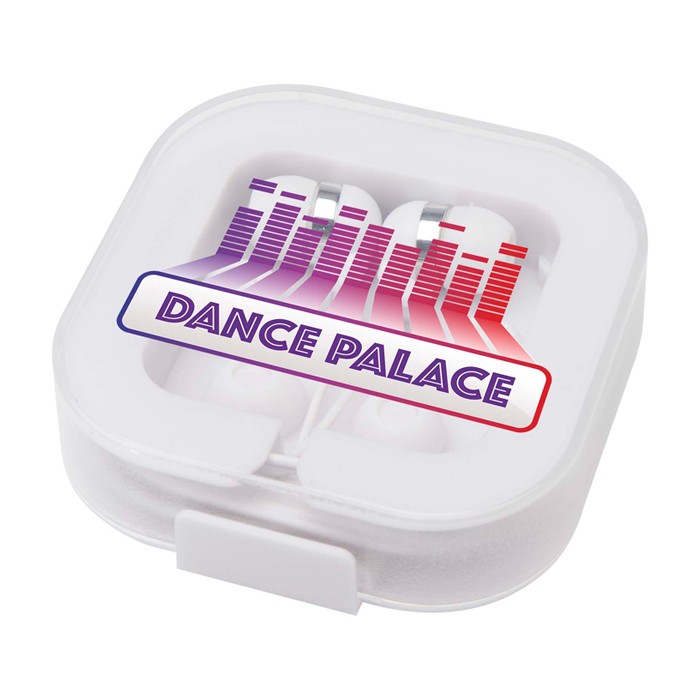 Auriculares cómodos tipo C con caja de plástico reciclado color blanco Auriculares cómodos tipo C con caja de plástico reciclado color blanco