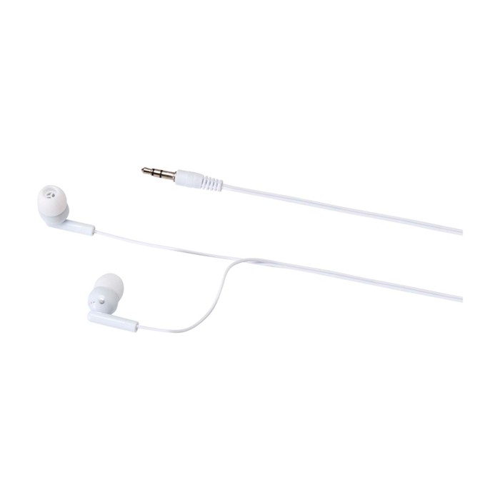 Auriculares sencillos con conector de audio y estuche triangular color blanco vista detalle 1 Auriculares sencillos con conector de audio y estuche triangular color blanco vista detalle 1