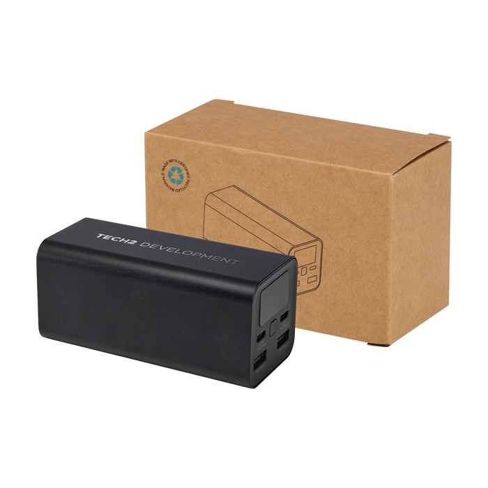 Powerbank ideal para portátil de aluminio reciclado 20.000 mAh color negro vista impresa logo 2