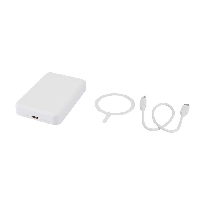 Batería externa inalámbrica magnética de plástico reciclado 5.000 mAh color blanco tercera vista