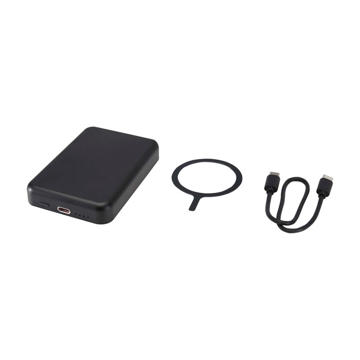 Batería externa inalámbrica magnética de plástico reciclado 5.000 mAh color negro tercera vista