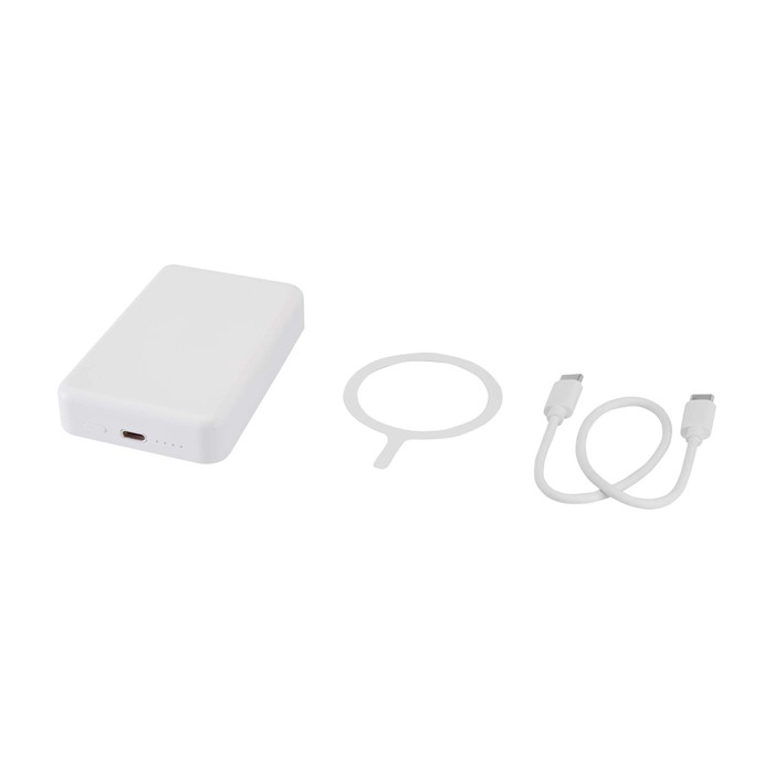 Powerbank inalámbrica magnética de plástico reciclado 10.000 mAh color blanco tercera vista